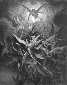 Gustave Doré, Paradise Lost, Book I (1866): "Him the Almighty Power / Hurled headlong flaming from th’ ethereal sky." (I.44-45)