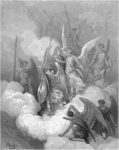Gustave Doré, Paradise Lost, Book VI (1866): "This greeting on thy impious crest receive." (VI.188)