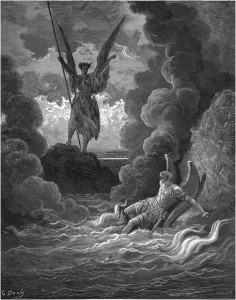 Gustave Doré, Paradise Lost, Book I (1866): "Forthwith upright he rears from off the pool / His mighty stature." (I.221-22)