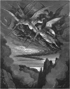 Gustave Doré, Paradise Lost, Book I (1866): "So numberless were those bad Angels seen / Hovering on wing under the cope of Hell." (I.344-45)