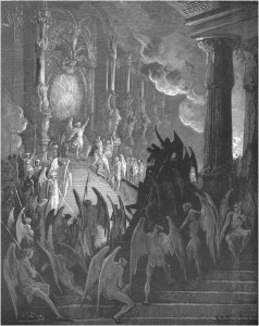 Gustave Doré, Paradise Lost, Book II (1866): "High on a throne of royal state, which far / Outshone the wealth or Ormus and of Ind." (II.1-2)