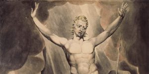 William Blake, (Detail) Satan arousing the Rebel Angels (1808)